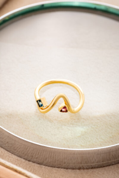 Anel Raio em Ouro Amarelo 18k com Turmalina Rosa e Topázio London