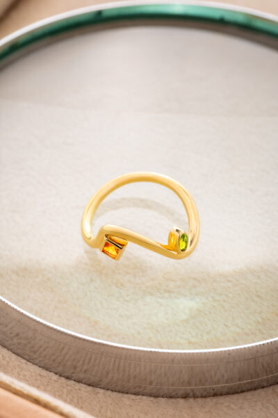 Anel Pulso em ouro amarelo 18k com Citrino e Peridoto