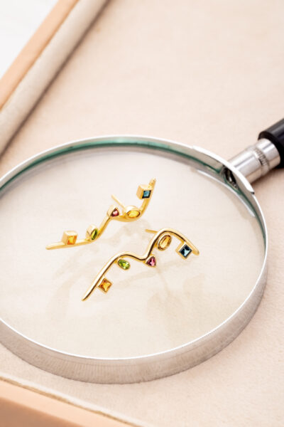 Brinco Frequência em Ouro Amarelo 18k com Turmalina Rosa, Topázio, Citrino e Peridoto